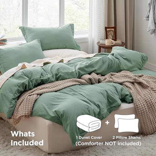 Image of Bedsure Sage Green Oversized Queen Duvet Cover - 3 Pieces Prewashed Cotton-Like Polyester Extra Soft Bedding Set, Includes 1 Duvet Cover 98x98 Inches with Zipper Closure & 2 Pillow Shams, No Comforter
