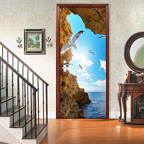 Trompe l'oeil sticker porte mer pour agrandir une petite pièce