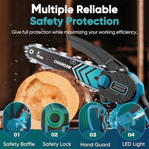 8000Mah Mini Chainsaw Cordless 6 Inch, With 2 Battery & 2 Chains，Powerful Electric Battery Life Of 80-100 Minutes Chainsaw, Security Lock, Wood/Tree Saw For Garden Tree Trimming - 6