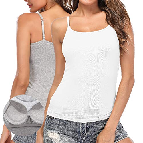 Preisvergleich Produktbild SLIMBELLE Damen BH-Hemd Unterhemd mit Eingebautem Bügellosem BH Verstellbare Spaghettiträger Basic Gepolsterte Tank Tops Rundhals Grau Schwarz 2er Pack für Cup A-C XXL