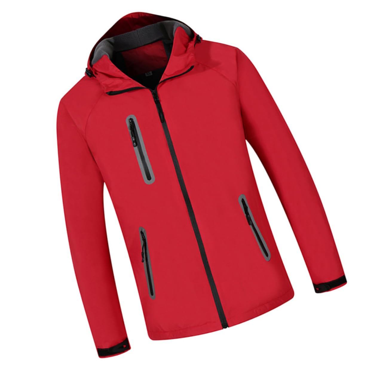 Healvian Giacca da Trekking Antivento con Cappuccio e Foderata Giacca Outdoor Leggera e Resistente per Escursionismo Alpinismo e Pesca Taglia Rossa