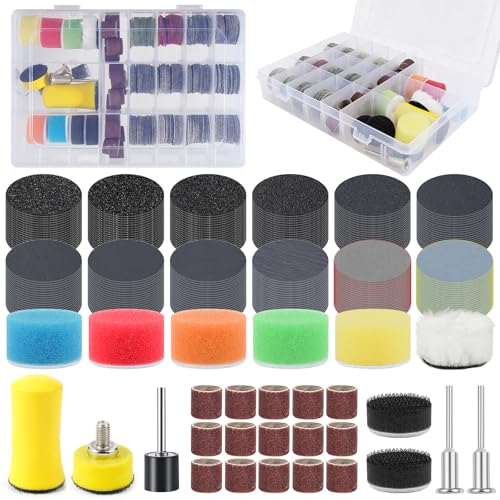 268 Pcs 1 Inch Wet and Dry Sanding Discs Drill Polishing Pads Kit, 60-10000 Grit Sandpaper with 1/8" Shank for Rotary Tools, Drill Sanding Attachments Buffing Pads for Resin, Wood, Metal and Jewelry