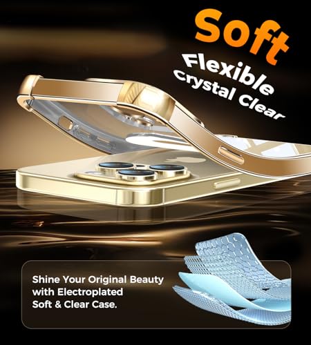 Image of Soft Case for iPhone 13 Pro with 360 Rotating Magnetic Stand, Compatible with Mag-Safe, 4X MIL-Drop Protection, Lightweight Glossy Anti-Yellowing Clear Back Phone Cover for iPhone 13 Pro 6.1 inch, Gold