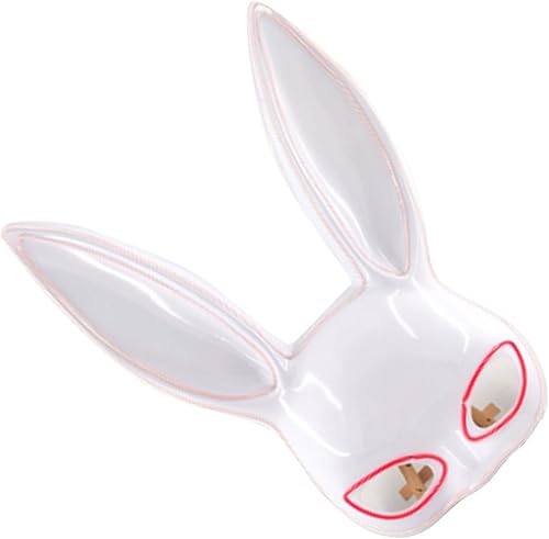 Drfeify Máscara de conejo brillante, máscara de conejo brillante sin olor con luces rosas y blancas para suministros de fiesta de Halloween