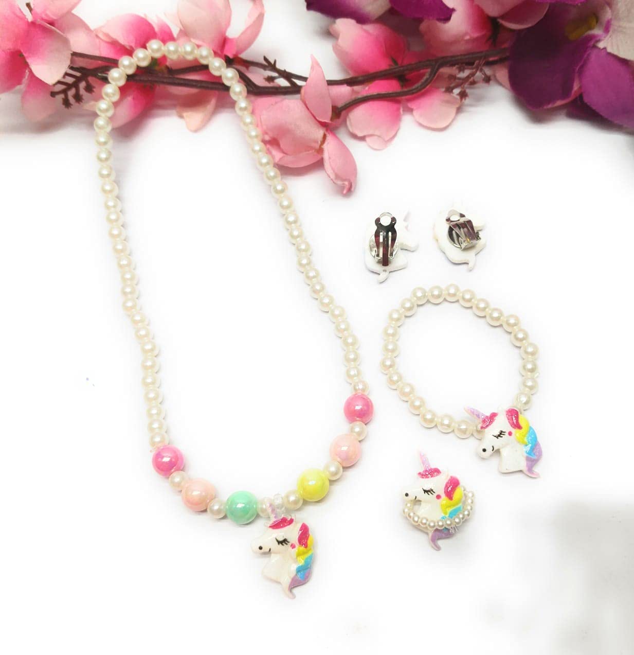 TERA 13 Cutest Fashion Unicorn Necklace For Girls (1 Set 4 Pcs), Bracelet, Hair Clip Etc, Kids Fashion Accessories, Birthday Return Gifts