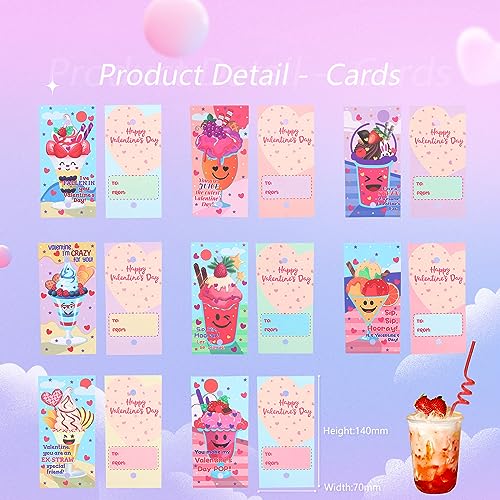 32 unidades de pitillos reutilizables coloridos con tarjetas de San Valentín miniatura 4