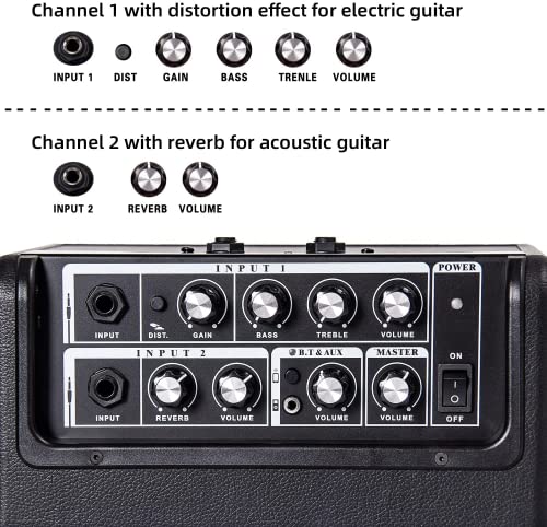 Acoustic/Electric Guitar Amplifier, 15 Watt Portable Bluetooth Amp for Guitar Acoustic/Electric with Reverb Effect, 2 Band EQ,Black - Image 3