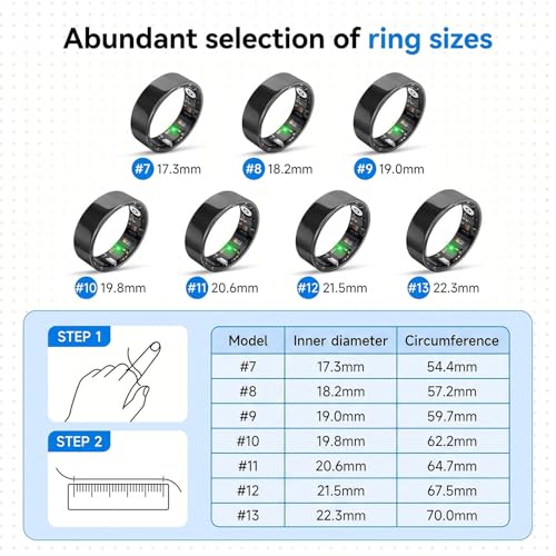 Smart Ring, Wearable Health Monitor & Fitness Tracker for Men and Women, Air-Light Wireless Monitoring Device for Workout, Sleep and Heart Rate (Black, 8) - Image 4