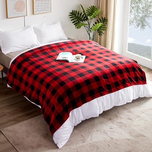 Touchat Fleece Throw Blankets, Buffalo Plaid Throw Blanket for Couch Sofa Bed, Soft Warm Fuzzy Cozy Plush Checkered Blanket, Lightweight Farmhouse Decor(Red and Black Plaid, 50“ x60”)