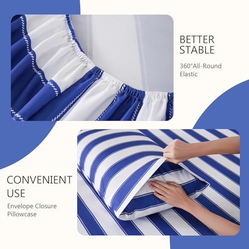Image of MCO 4Pieces Striped Sheets Set, Breathable Queen Sheet Set with 16 inch Deep Pocket,Modern & Luxury, Brushed Microfiber Bedding Set(Queen, Navy Blue)
