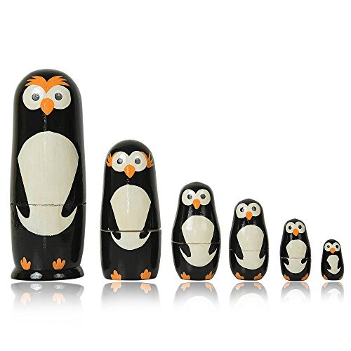 Fine Craft India Set Of 5 Piece Hand Paints Matryoshka Traditional Russian Nesting Stacking Wooden Owl Decor Black Nested Dolls Christmas