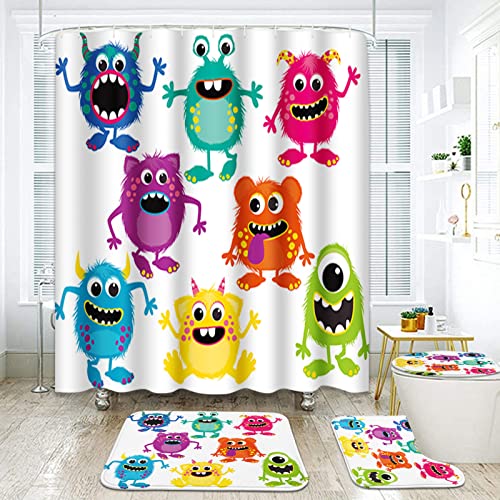 ArtSocket Monsters Bathroom Set with Shower Curtain and Rugs...