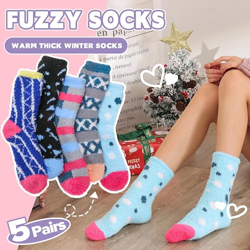Image of Fuzzy Slipper Socks Thick Fluffy Warm Winter Cozy Plush Soft Sleep Home Socks for Women Men