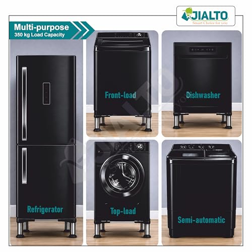 Image of JIALTO Universal Washing Machine Stand 5-12Kg| Washing Machine Trolley | Refrigerator Stand For Fridge | Spirit Level | Anti-Vibration Legs | Rubber Pads Load Capacity 350Kg (Double SS Pipe / Black)