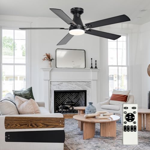 Image of Depuley Modern Ceiling Fan with Light: 42-Inch Black Flush Mount Fandelier | Bedroom Indoor Outdoor Use, 5 Reversible Walnut Blades, 6 Fan Speeds, Timing Function, Dimmable 3CCT, Remote Control Included
