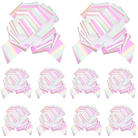 POPGIFTU 10 Pack White Holographic Iridescent Florist Pull Bows, Easy and Fast Gift Wrapping Accessory for Decoration Present, Flower Arrangements, Baskets, Wedding Cars, Party Decorations Cover