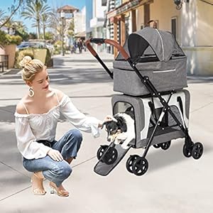 kinbor-Double-Pet-Stroller-for-2-Dogs-Cats-Portable-4-Wheels-Dog-Strollers-with-2-Detachable-Carrier-Cages-and-Cushions-for-Small-Dogs-3-in-1-Cat-Seat-Folding-Travel-Carrier-Grey - Cucciolini Doodles   kinbor-Double-Pet-Stroller-for-2-Dogs-Cats-Portable-4-Wheels-Dog-Strollers-with-2-Detachable-Carrier-Cages-and-Cushions-for-Small-Dogs-3-in-1-Cat-Seat-Folding-Travel-Carrier-Grey