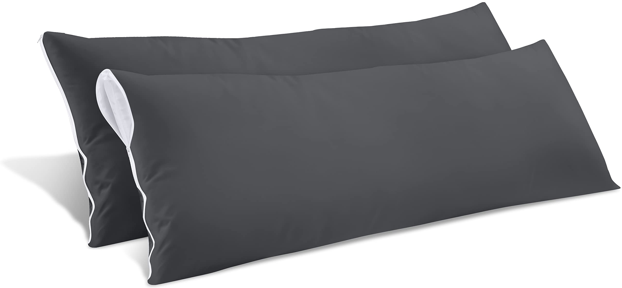 Utopia Bedding Waterproof Pillow Protectors Zippered Body Size (2 Pack, Gray), Zippered Pillowcases, Bed Bug Proof Pillow Encasement Covers 20 x 54 Inches