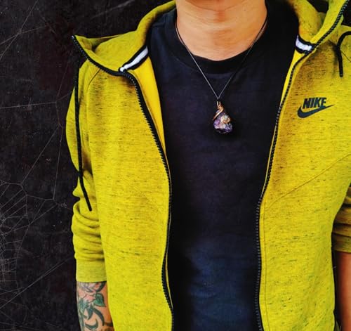 Natural Crystal Pendant Necklace–Amethyst, Rose Quartz or Green Quartz Stone on Adjustable Vegan Leather Cord, Raw Gemstone Jewelry Gift Box for Women & Men3