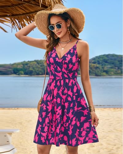 Image of STYLEWORD Womens Sundress Summer Floral Wrap V Neck Backless A-Line Casual Beach Midi Dress
