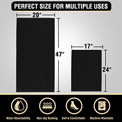 Bath Mat Bathroom Rugs Sets Bath Mats For Bathroom Soft Water Absorbent Plush Bath Runner Rug Non Skid Washable Bathroom Floor Mat For Kitchen/Living Room (Set Of 2, 47" X 20"/17" X 24", Black) #TOP5