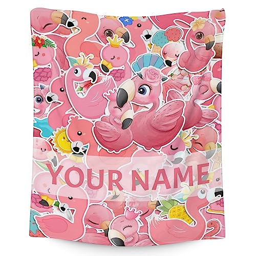 Personalized Flamingo Blanket Gifts with Name - 30x40 Inches Cute Throw for Women & Girls - Pink Soft Fuzzy Blankets for Couch & Office
