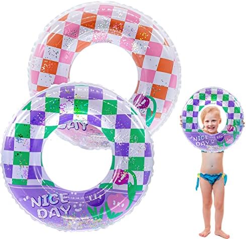 Inflatable Pool Floats for Kids, Glitter Swim Rings for 4-10 Years Old Girls Boys Pool Tubes Toy, Pool Floats Ring Toys Summer Beach Swimming Pool Floats Party Supplies (2 Pack)
