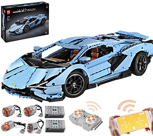 Foxcm Technik Bausteine Auto für Lamborghini Sportwagen, Bauset mit Fernbedienung und Motoren, 3860 Klemmbausteine…