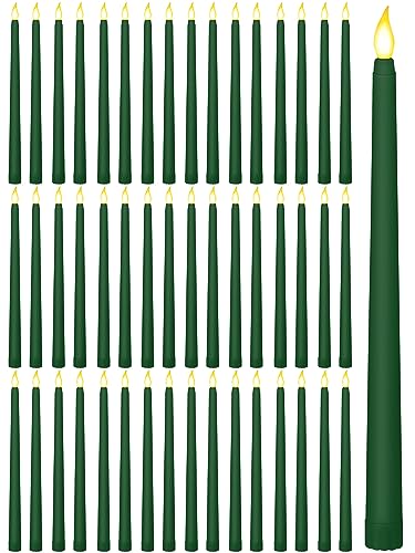 Image of Funtery 48 Pcs Flameless LED Taper Candles Battery Operated Candles Bulk Realistic LED Candlesticks Flickering for Wedding Church Party Home Decor(Green,11 Inch,Classic Style)