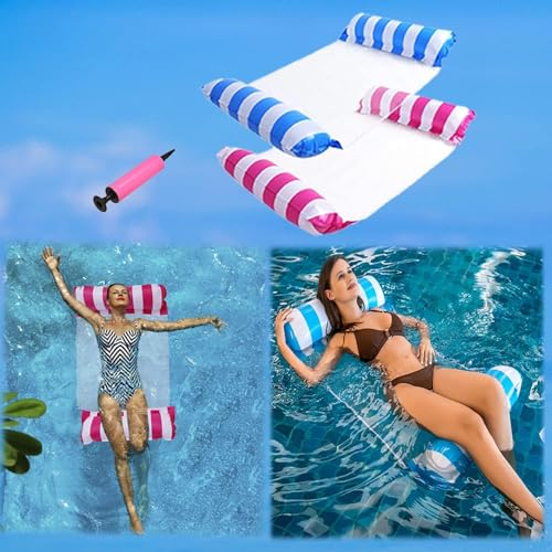 Trrrioosy Pool Floats 2 Stück Aufblasbare Wasserhängematte Schwimmbett 4-in-1 Wasser Hängematte für Erwachsene Faltbars Pool Schwimmstuhl Wasser Lounge Party Spielzeug mit Luftpumpe
