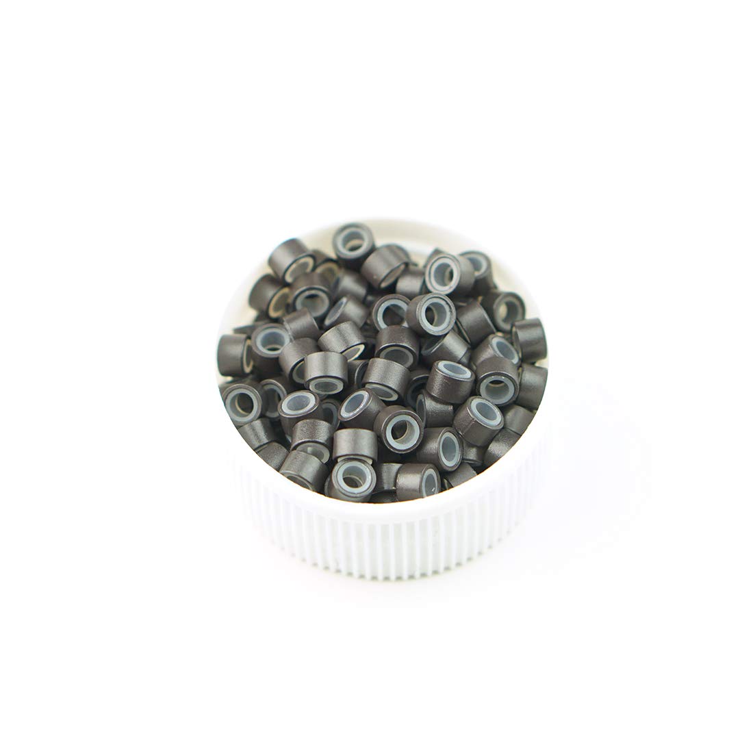 Micro anneaux en silicone doublé de silicone pour extensions de cheveux humains à pointes I Tip de 0,5 g/0,7 g 4,5 mm, #3 Brun foncé 1 000 pièces
