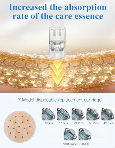 Dermapen microneedling visage à 6 vitesses réglables et 8 cartouches incluses - 5