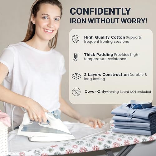 Image of Ironing Board Cover and Pad 15 inchx54 inch Extra Thick Natural Cotton, Scorch and Stain Resistant Padding, Standard Size Iron Board Cover with Fasteners Heavy Duty Elastic Edge, Heatproof Sunflora