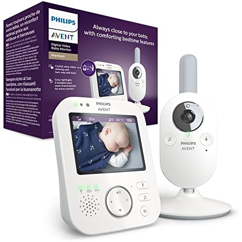Philips Avent Video Babyphone mit Kamera, Tag- und Nachtansicht, hohe Reichweite, Eco-Mode, Mit FHSS-Technologie, 10 Stunden Akkulaufzeit, weiß (Modell SCD843/26) Cover
