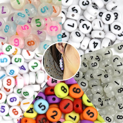 ADERTOS 700 PCS Abalorios Letras y Números, 4 * 7mm Abalorios para Hacer Pulseras, Cuentas de Números Coloridas, Cuentas Letras Para Pulseras, Abalorios Alfabeto Redondo para Hacer Pulseras DIY