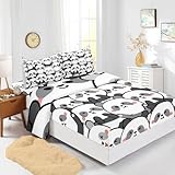 XYNHML Cartoon Panda Bedding Animal Themed Sheet Full 4Pcs Bear Pattern Bedding Set for Kids Teens Girls Boys Bed Decor Emoticon Panda Bedspread with 1 Flat Sheet and 1 Fitted Sheet+2 Pillowcases