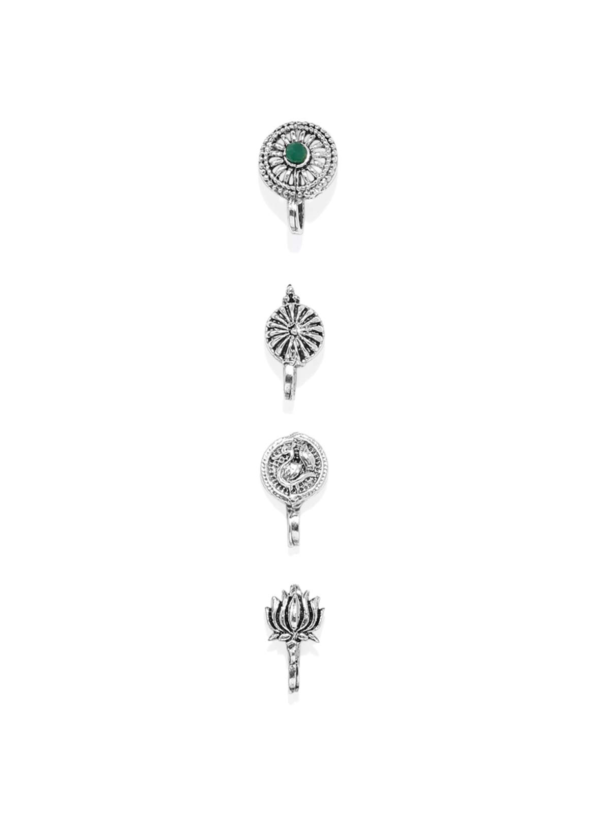 Zaveri Pearls Combo of 4 Antique Silver Tone Clip-on Nose Pins For Women-ZPFK7503 (B07H3K8BK8) Amazon Price History, Amazon Price Tracker