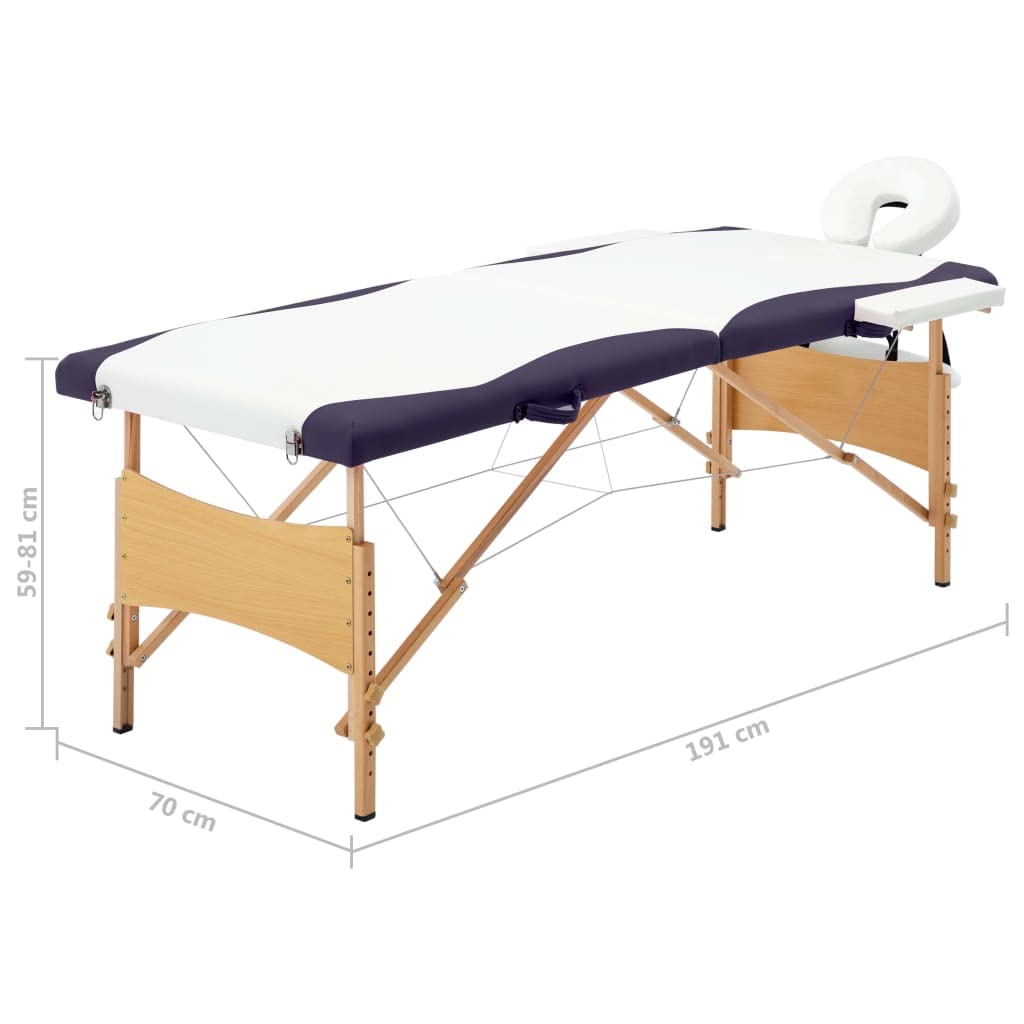 Massageliege Klappbar 2-Zonen mit Holzgestell Weiß und Lila,Gesundheit & Schönheit,Körperpflege,Massage & Entspannung,Massagetische,Weiß,16.15 kg-110209