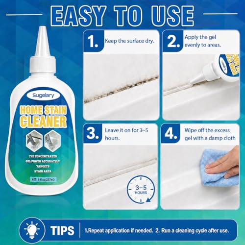 Image of Sugelary Mold Stain Cleaner, 8 Fl oz All-Purpose Gel for Washing Machine Cleaner Front Loader Seal, Household Cleaner Gel for Bathroom Grout, Sink, Shower, Caulk, Washing Machine Cleaning Solution