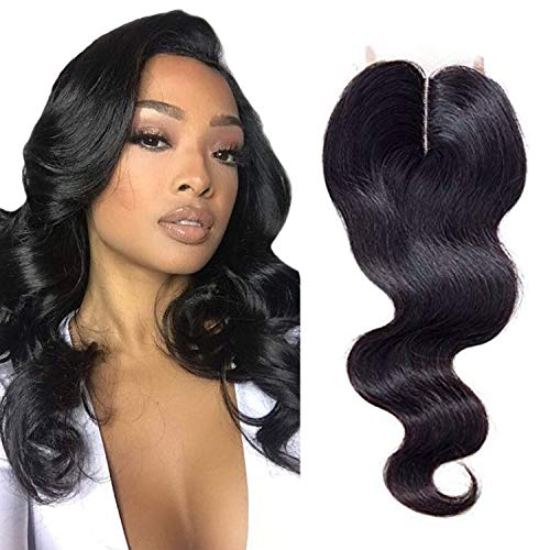 Lace Closure Middle Part Brazilian Virgin Hair Body Wave Unprocessed Human Hair Top Closure (10 inch, Body)