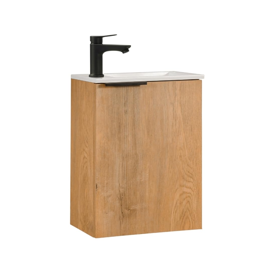 Kometmöbel Cloakroom Vanity Unit With Wash Basin Bathroom Vanity 40cm Wall Hung (Oak incl. Handle Without Tap, 400mm)