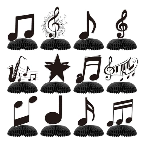 Bubaxuce Pack De 12 Centres De Table en Nid d'abeille Notes De Musique Décorations De Fête Thème Musical Décorations Joyeuses d'anniversaire Centres De...
