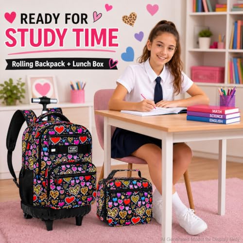 Image of 3Pcs Rolling Backpack for Girls Women, Leopard print Travel Roller Backpacks with Wheels for Adults, Teens College Wheeled Bookbag with Lunch Box(Brown)