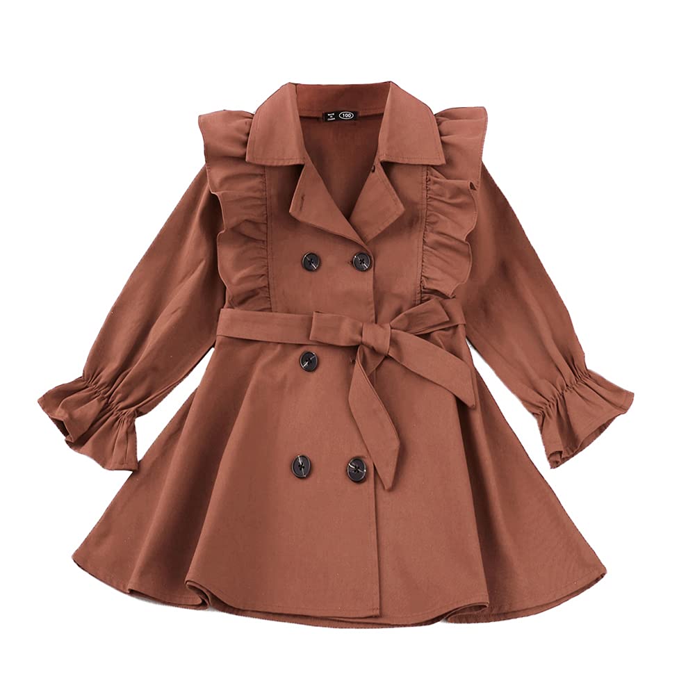 Toddler Baby Girl Fall Trench Coat Double Breasted Ruffle Trim Belted Winter Long Sleeve Casual Windbreaker Jacket