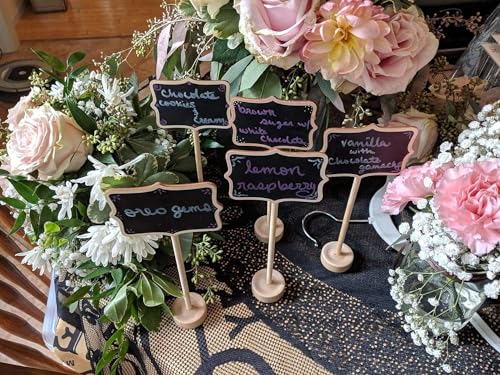 Scpehfy Kleine Kreidetafel Schilder mit Staffelei Stehen,20 Stück Mini Holzschilder Lebensmittel Etiketten für Party-Buffet,Tafeln Hochzeiten,Geburtstagsfeiern,Tischkarten Beschriften,Preisschilder