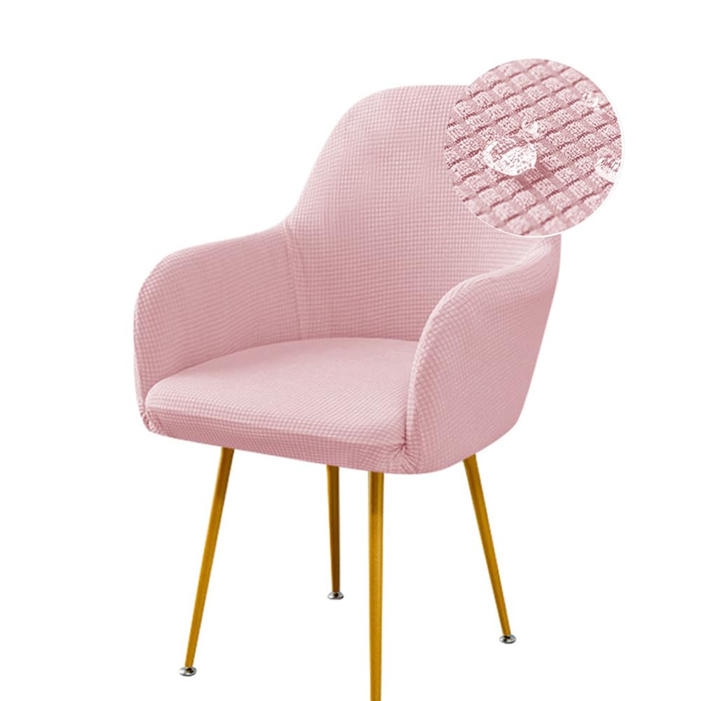 Highdi Stretch Dining Chair Covers Waterproof Jacquard Curved Back Chair Slipcovers with Armrest, Vanity Swivel Armchair Cover Removable Washable for Bedroom Party Hotel (6 PCS,Pink)