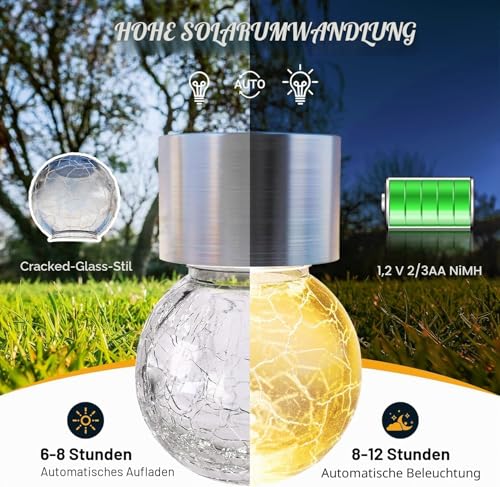 GIGALUMI Solar-Hängeleuchten für außen, 8 Stück Solar-Außenleuchten, rissiges Glas, Wasserdicht Solarleuchten für außen, Garten, Weihnachtsdeko, Hof, Zaun, Baum (warmweiß)