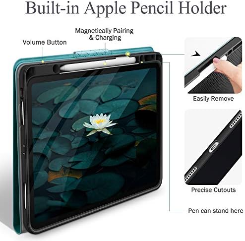 AUAUA Case for iPad Pro 12.9 2022/2021/2020/2018 (6 th /5th/4th/3rd Generation) with Apple Pencil Holder, Auto Sleep/Wake, Shockproof PU Leather Cover (Green)