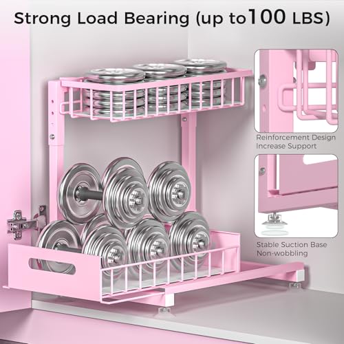 L-Shaped Under Sink Organizer, 2 Pack 2-Tier Pull Out Metal Kitchen Cabinet Organizer with Sliding Storage Drawer, Height Adjustable Heavy Duty Under Bathroom Sink Storage for Cleaning Supplies — view 5
