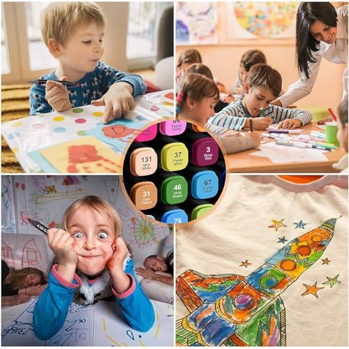 Image of Dual Tip Colorful Art Markers Sketch Pens 24 Colors With Carrying Case For Painting Sketching Calligraphy Drawing -Twin Head Permanent Colouring Marker Pens For Kids Adult(24 Multicolor)